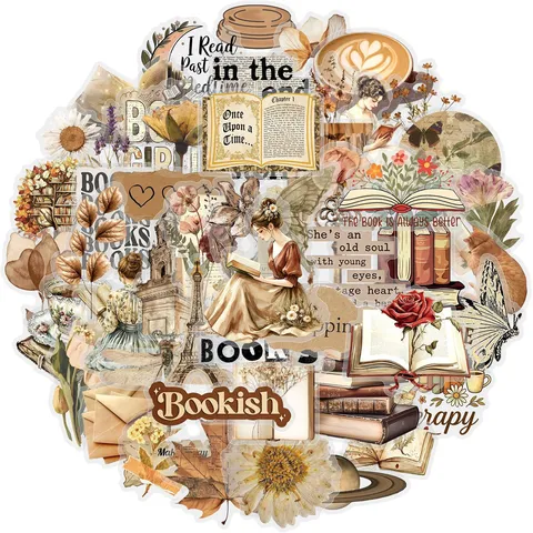 Vintage Reading Sticker Pack Waterproof PET Aesthetic Bookish Scrapbook Decals For Journal Luggage Laptop Stationery