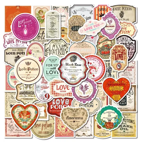 Adesivi Impermeabili Pozione d'Amore Retro di San Valentino Tazza Quaderno Creativo Decalcomanie Confezione Adesivi Fai da Te