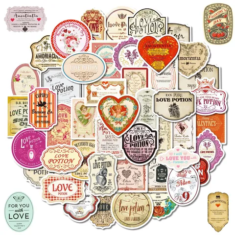 Adesivi Impermeabili Pozione d'Amore Retro di San Valentino Tazza Quaderno Creativo Decalcomanie Confezione Adesivi Fai da Te