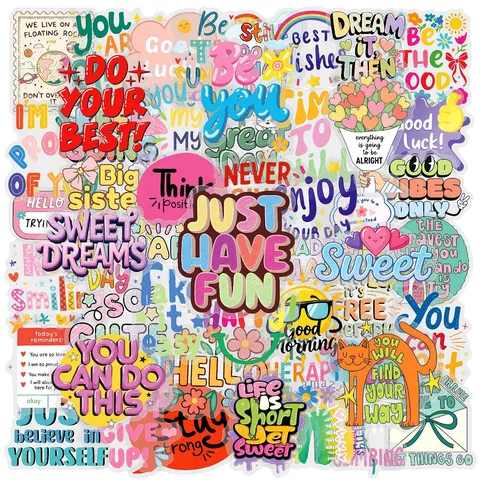 Adesivi PET in Inglese Ispiratori Di Cartoni Animati Stile Ins Decalcomanie Decorative Per Diario Quaderno Scrapbooking