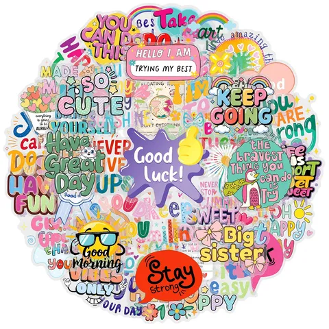 Adesivi PET in Inglese Ispiratori Di Cartoni Animati Stile Ins Decalcomanie Decorative Per Diario Quaderno Scrapbooking