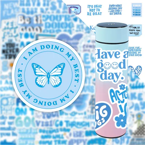 Adesivi con Citazioni Ispiratrici Blu Decalcomanie in Vinile Impermeabile Estetica Cartoon Planner Materiale Fai da Te Scrapbooking