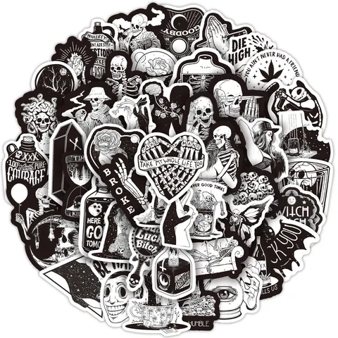 Autocollants de Graffiti Gothique Noir et Blanc Autocollants en Vinyle Imperméables Pour Bouteille d'Eau Bagages Ordinateur Portable Skateboard Casque