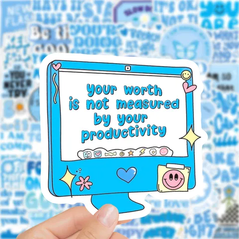 Adesivi con Citazioni Ispiratrici Blu Decalcomanie in Vinile Impermeabile Estetica Cartoon Planner Materiale Fai da Te Scrapbooking