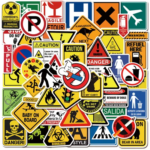 Waterproof Graffiti Warning Sign Stickers Decals For Skateboard Water Bottle Laptop Luggage Decoration