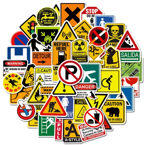Waterproof Graffiti Warning Sign Stickers Decals For Skateboard Water Bottle Laptop Luggage Decoration