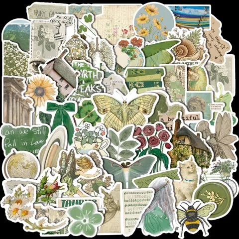Adesivi Estetici Vintage Verdi Decalcomanie Decorative Impermeabili Per Diario Laptop Telefono Scrapbook Artigianato