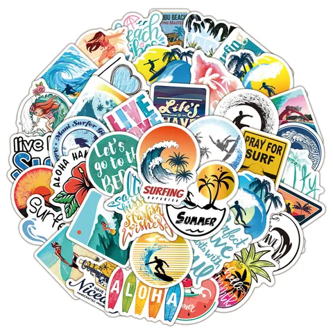Adesivi Graffiti Impermeabili Da Surf Hawaiano Decalcomanie In Vinile Per Laptop Bottiglia D'acqua Skateboard Bagaglio Decorazione Estetica