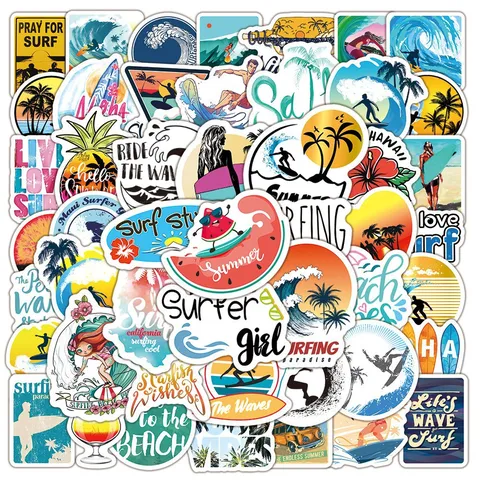 Adesivi Graffiti Impermeabili Da Surf Hawaiano Decalcomanie In Vinile Per Laptop Bottiglia D'acqua Skateboard Bagaglio Decorazione Estetica