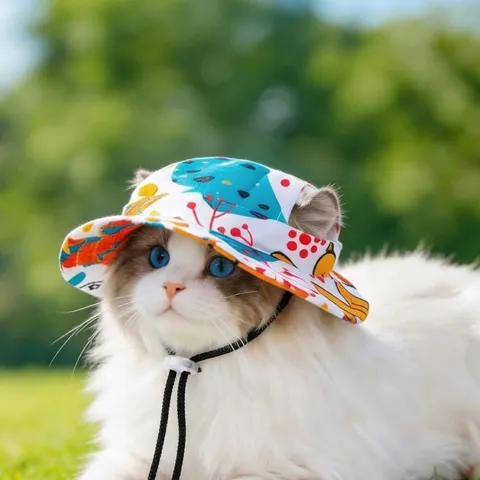 Chapeau de Protection Solaire pour Animaux de Compagnie Imprimé en Polyester Mignon Bob de Voyage Réglable en Extérieur pour Petits Chiens Chats Accessoires