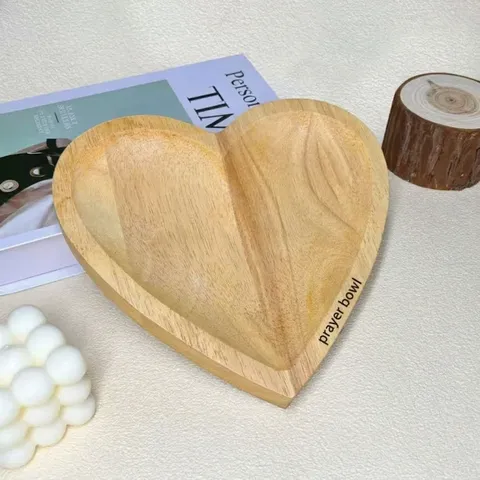 Cuenco de Oración Creativo de Madera en Forma de Corazón Con Tarjeta de Bendición Adorno de Almacenamiento de Escritorio de Madera de Pino Cruz Tallada Regalo