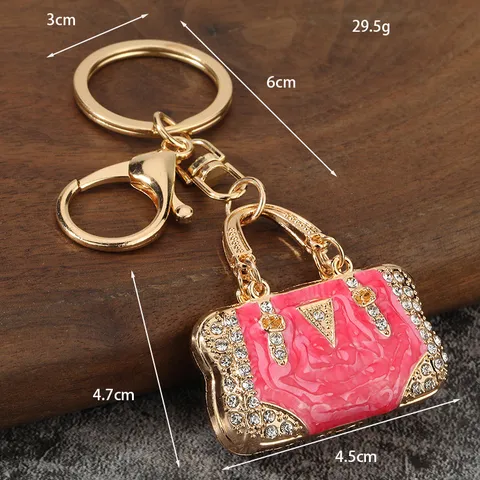 Luxury Creative Enamel Bag Keychain Rhinestone Metal Bag Charm Pendant Backpack Jewelry Keychain For Women Gift