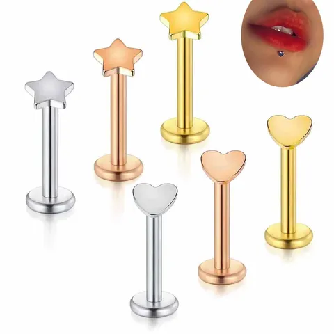 Piercing de Labio de Acero Inoxidable Corazón Estrella Pendientes de Cartílago Joyería Geométrica Punk Unisex