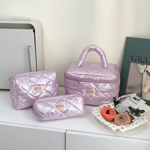 Quilted Cosmetic Bag Large Capacity Makeup Organizer Waterproof Travel Toiletry Bag Zipper Storage Pouch For Women