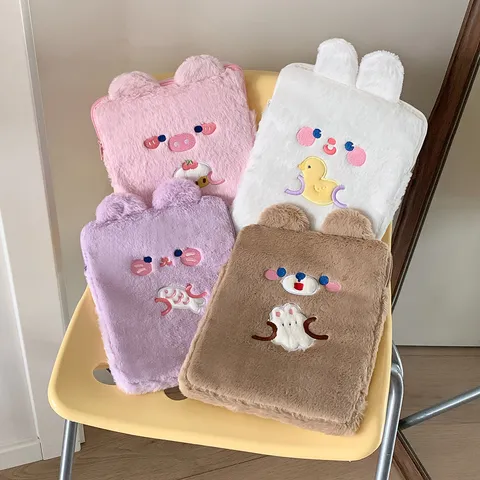 Cute Cartoon Animal Plush Tablet Sleeve Pouch Macaron Color Soft Inner Bag For Ipad Women Student Daily Use