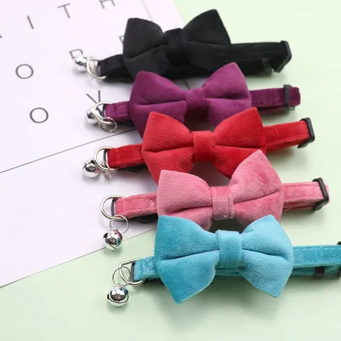 Suede Pet Collar with Bowknot and Bell Soft Velvet Adjustable Neck Strap for Small Dogs and Cats Cute Pet Accessories