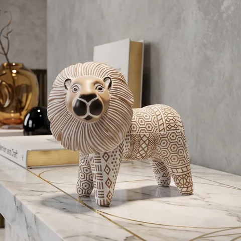Vintage Abstracte Keramiek Leeuw Beeldje Geometrische Dieren Sculptuur Huisdecoratie Standbeeld Voor Studeerkamer Woonkamer Kantoor
