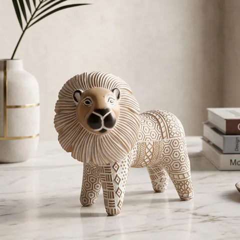 Vintage Abstracte Keramiek Leeuw Beeldje Geometrische Dieren Sculptuur Huisdecoratie Standbeeld Voor Studeerkamer Woonkamer Kantoor