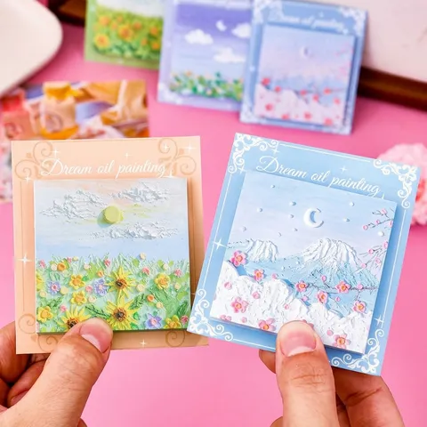 Notes Autocollantes Esthétiques De Peinture À L Huile Bloc-notes Décoratif De Paysage Japonais Bloc-notes Auto-adhésif Pour Étudiants Rappels De Messages Fournitures Scolaires Bureau