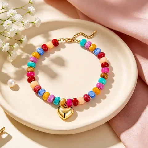 Collar de Cuentas de Resina de Moda para Mujer Vintage Colorido Bloque Cuadrado Colgante Collar Cadena de Clavícula Elegante Joya