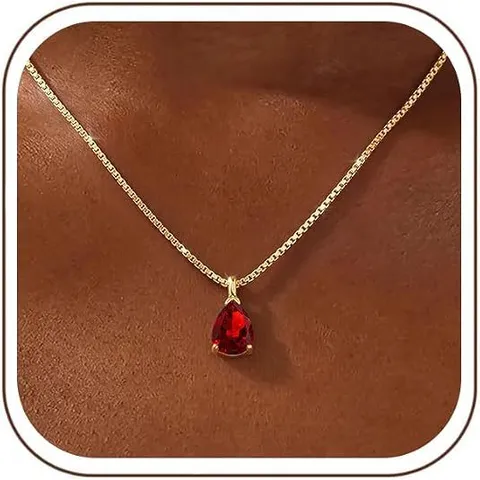 Collar con Colgante de Circonita en Forma de Lágrima de Piedra de Nacimiento de Enero de Cobre Chapado en Oro de 14k Cadena de Caja Joyería Delicada Para Mujeres