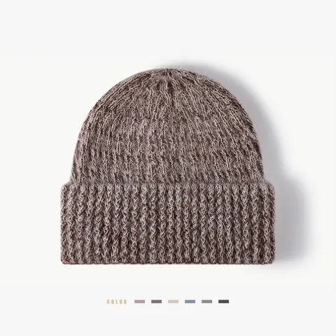 Gorro de Punto Acanalado Mezclado Cálido de Invierno Unisex Casual Color Sólido con Vuelta para Hombres y Mujeres