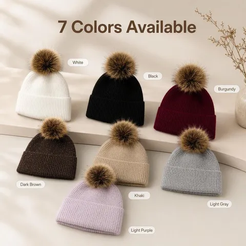 Mujer Invierno Cálido Gorro de Punto Doblez Pelo de Conejo Pompon Lentejuelas Color Sólido Casual Suave Holgado Gorro de Esquí