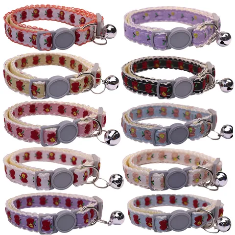 Cute Cartoon Apple Print Pet Collar With Lace Trim And Bell Adjustable Safety Buckle Cat Puppy Dog Neck Strap