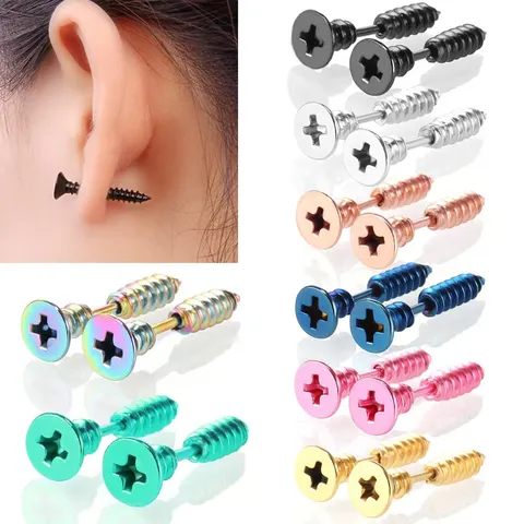 Trendg 316L Roestvrijstalen Schroef Oorknopjes Unisex Creatieve Kruis Nagel Vorm Punk Industriële Stijl Oorringen Sieraden