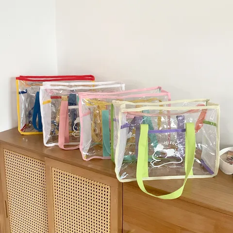 Transparent PVC Beach Bag Waterproof Outdoor Swimming Storage Bag Portable Large Capacity Handbag For Women