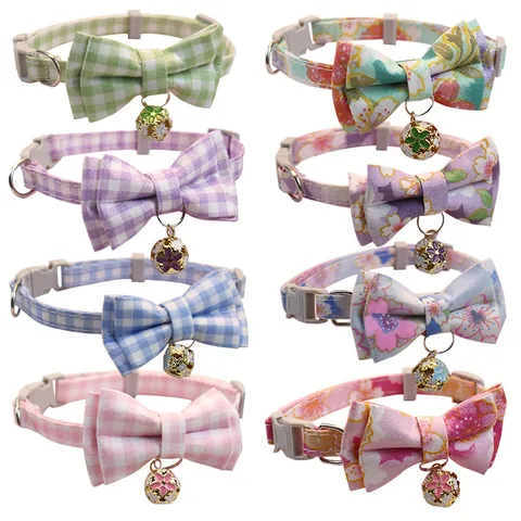 Pet Collar Cat Dog Bowknot Plaid Floral Bell Collar Cute Adjustable Neck Strap For Puppy Kitten Pet Accessories