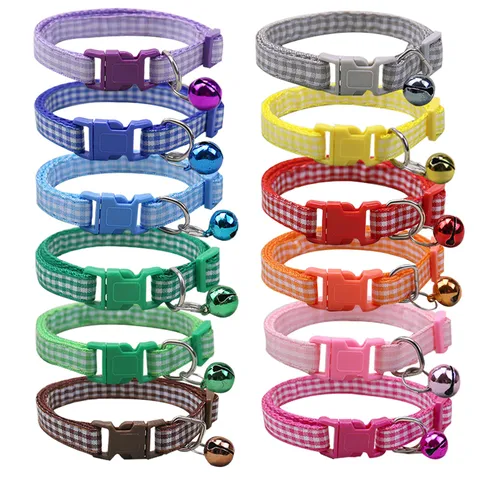 Colorful Plaid Pet Collar With Bell Adjustable Woven Neck Strap For Dogs And Cats Puppy Pet Accessories