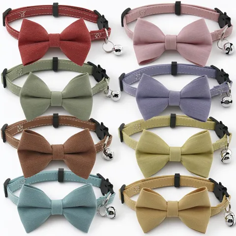 Pet Collar Cute Bowknot Metal Bell Adjustable Solid Color Polyester Neck Strap For Small Dogs Cats Daily Pet Accessories