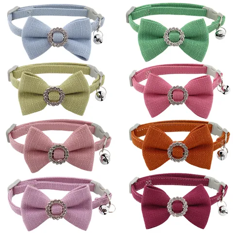 Pet Collar Bowknot Rhinestone Bell Cat Dog Neck Strap Cute Adjustable Fashion Puppy Necklace Pet Accessories