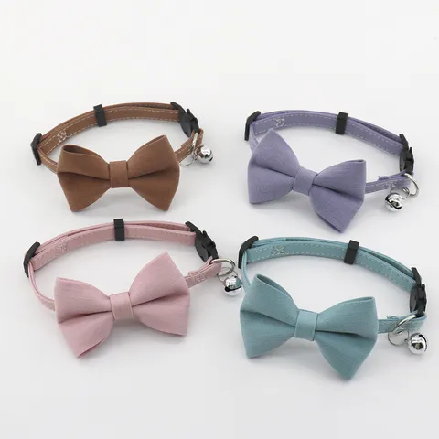 Pet Collar Cute Bowknot Metal Bell Adjustable Solid Color Polyester Neck Strap For Small Dogs Cats Daily Pet Accessories