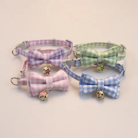 Pet Collar Cat Dog Bowknot Plaid Floral Bell Collar Cute Adjustable Neck Strap For Puppy Kitten Pet Accessories