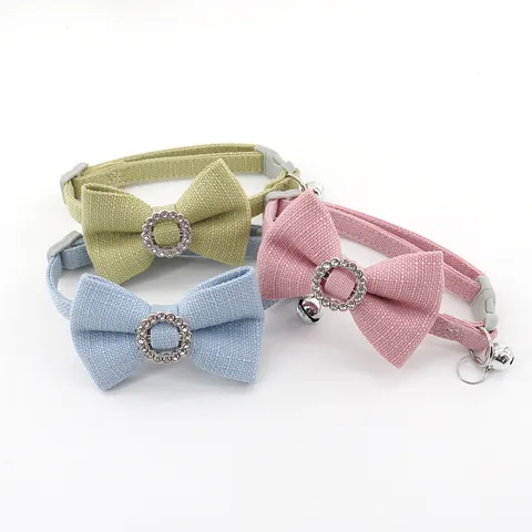 Pet Collar Bowknot Rhinestone Bell Cat Dog Neck Strap Cute Adjustable Fashion Puppy Necklace Pet Accessories