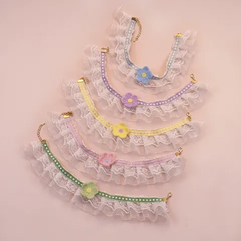 Cute Lace Pet Collar Sweet Floral Bib Cat Dog Necktie Adjustable Bowknot Puppy Scarf Necklace Pet Grooming Accessories