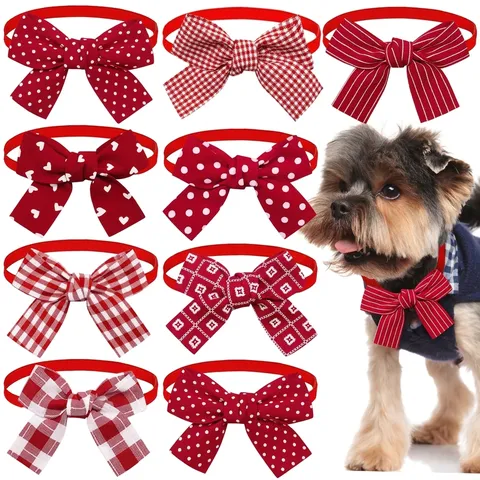 Polyester Haustier Fliege Lässig Karo Gestreift Herz Muster Verstellbar Halsband Für Katzen Hunde Valentinstag Haustierzubehör
