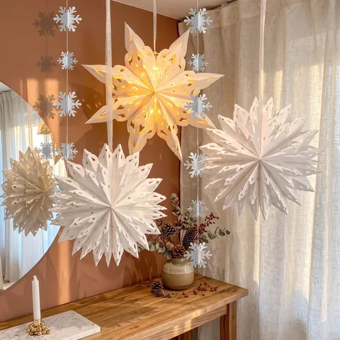 3D Paper Snowflake Star Lantern Christmas Decoration With LED Lighting Remote Control Hollow Folding Lampshade