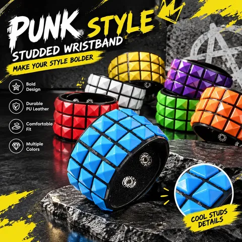 Punk Rock Studded Leather Bracelet For Men Gothic Pyramid Rivet Bangle Adjustable Wristband Jewelry Halloween Party Accessory