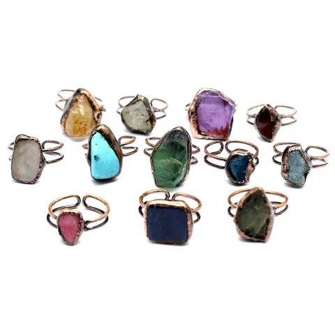Bague Ajustable Vintage Médiévale en Pierre Naturelle pour Femme Citrine Kyanite Améthyste Grenat Bijoux Bohème