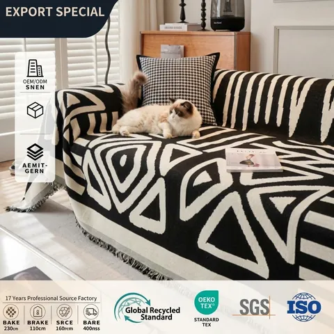 Bohemian Chenille Sofa Throw Blanket Geometric Pattern Sofa Slipcover With Fringe Universal Decorative Furniture Protector