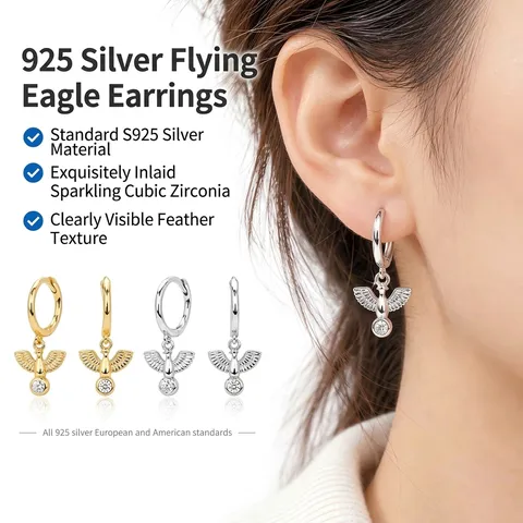 925 Sterling Silver Peace Dove Drop Earrings For Women Fashion Zirconia Inlaid Bird Dangle Earrings Gold Silver Plated Jewelry