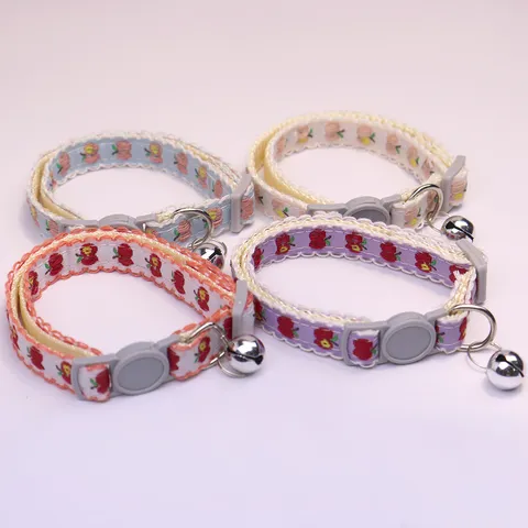 Cute Cartoon Apple Print Pet Collar With Lace Trim And Bell Adjustable Safety Buckle Cat Puppy Dog Neck Strap