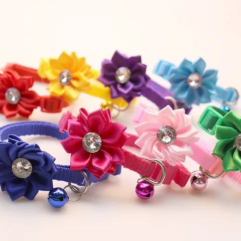 Pet Collar Bell Flower Rhinestone Adjustable Puppy Kitten Neck Strap Cute Pet Accessories For Dogs Cats