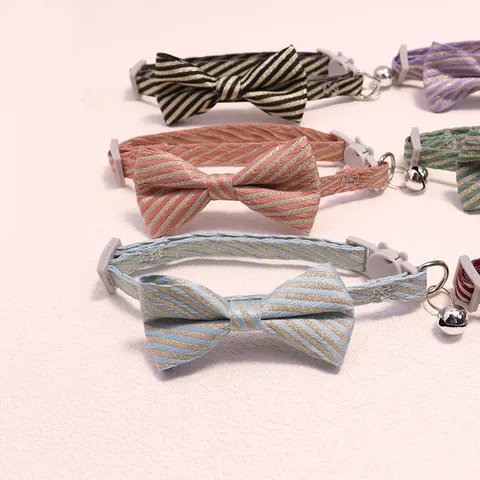 Pet Cat Collar Cute Bowknot Bell Striped Kitten Neck Strap Adjustable Small Dog Puppy Neckwear Pet Accessories