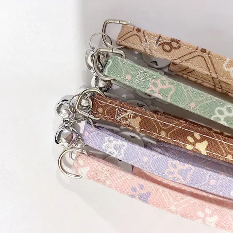 Adjustable Pet Collar Cat Dog Neck Strap With Bell Cute Paw Print Design Soft Cotton Blend Pet Accessories For Small Medium Pets