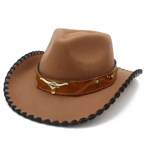 Sombrero de Cowboy Occidental Unisex Sombrero de Jazz Retro Accesorio de Cabeza de Toro Ala Ancha Sombrero de Sol Festival de Música