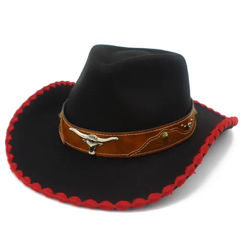 Sombrero de Cowboy Occidental Unisex Sombrero de Jazz Retro Accesorio de Cabeza de Toro Ala Ancha Sombrero de Sol Festival de Música